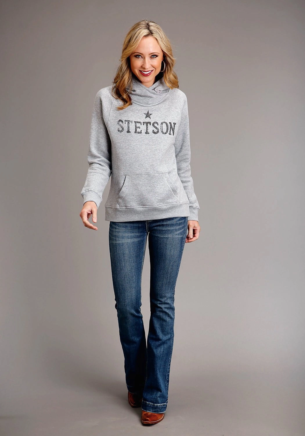 Perfect Wear Stetson Womens Grey Cotton Blend Star In The Middle Hoodie