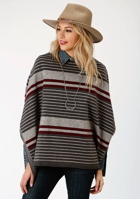 Hygroscopic Fiber Blend Stetson Womens Grey/Red Ombre Stripe Poncho