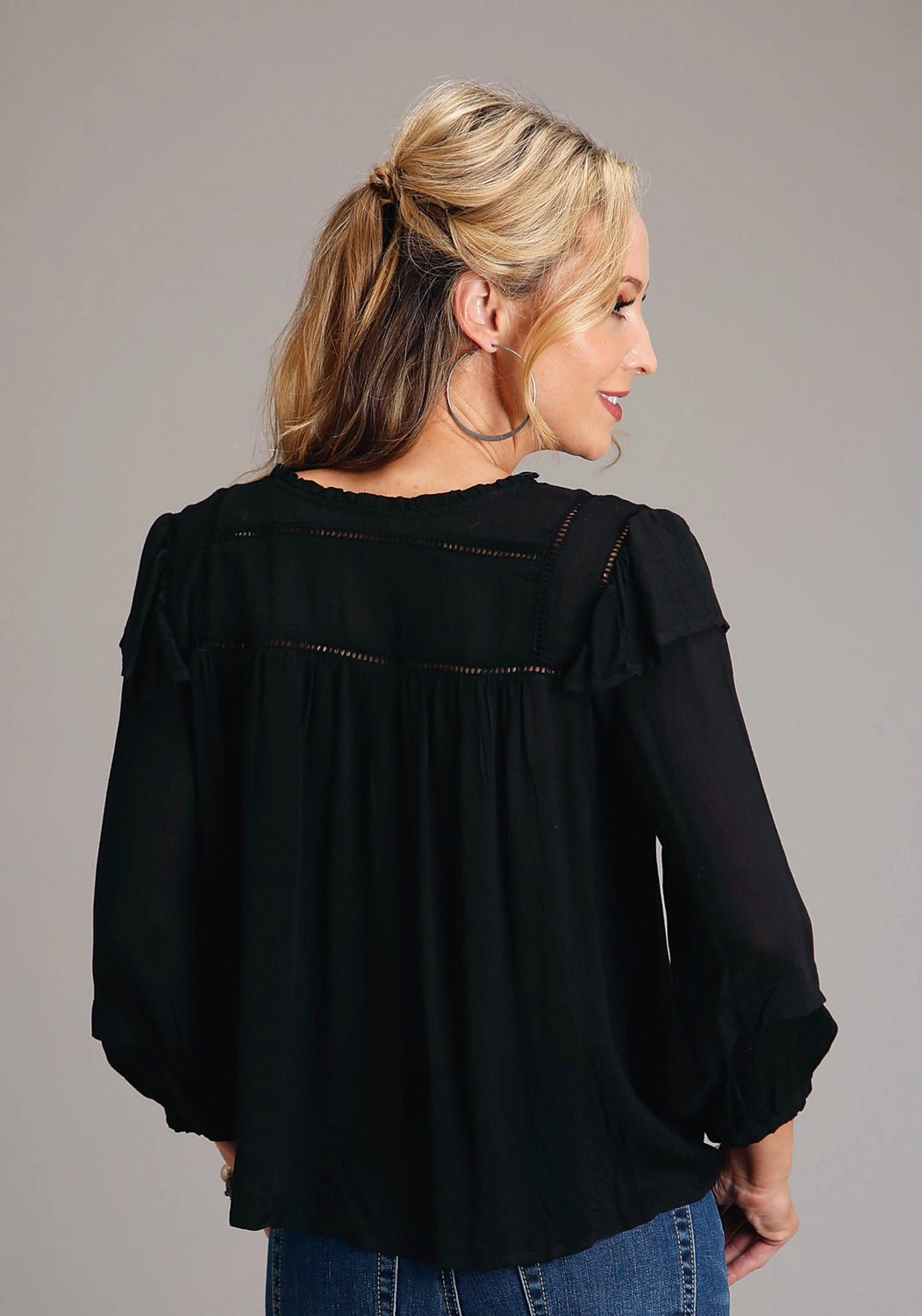 Comfortable Fabric Stetson Womens Herringbone Black 100% Rayon L/S Shirt