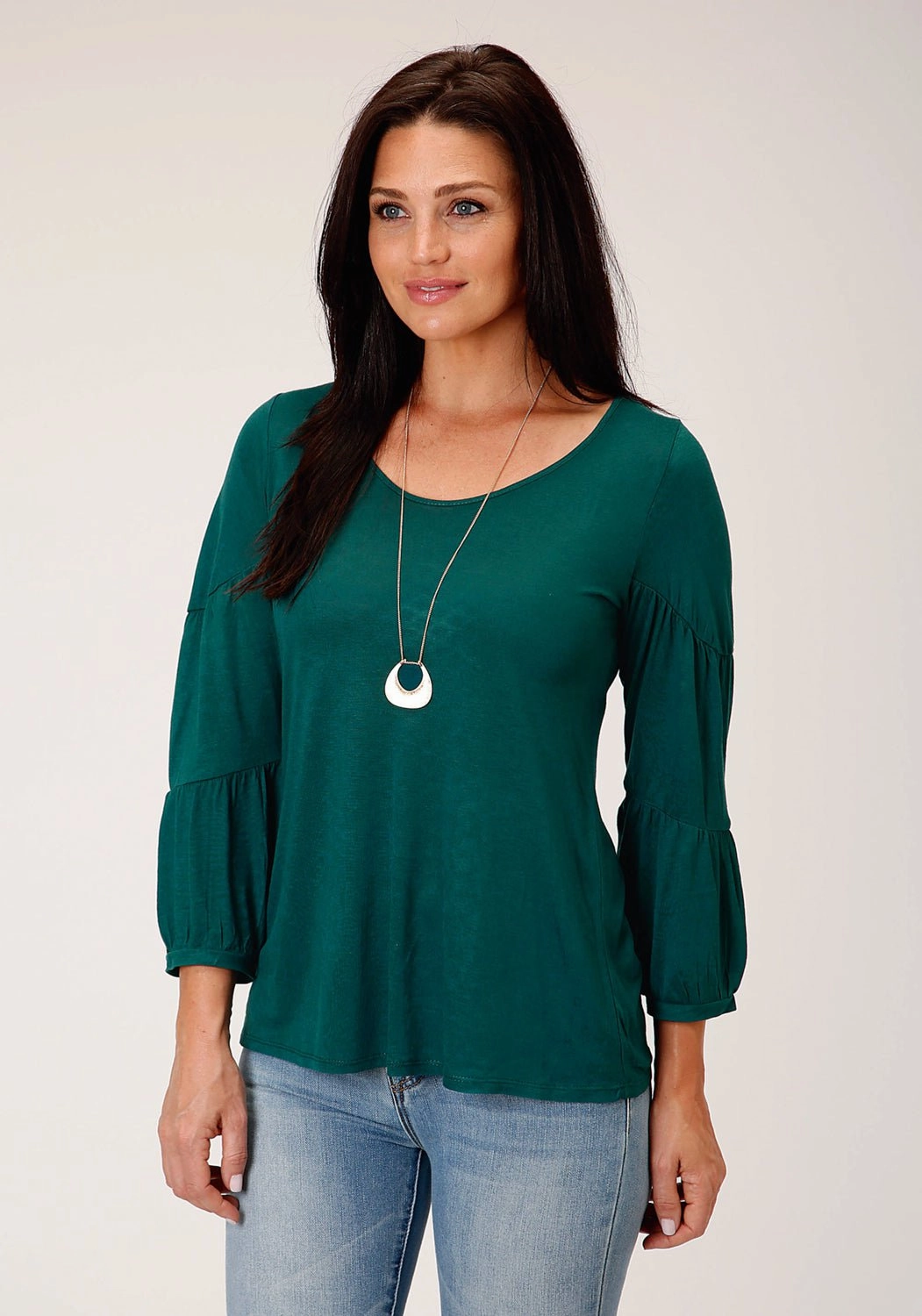 Chic Look Bamboo Fiber Blend Stetson Womens Jade Scoop Jade 60% Polyester/40% Rayon 3/4 Sleeve S/S Blouse