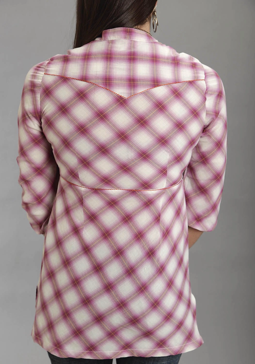 Stetson Womens Lavish Plaid Pink 100% Cotton 3/4 Sleeve S/S Tunic Athleisure Trend