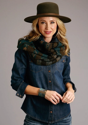 Stetson Womens Multi Olive Acrylic Aztec Stripe Scarf Statement Piece High Neck Cut