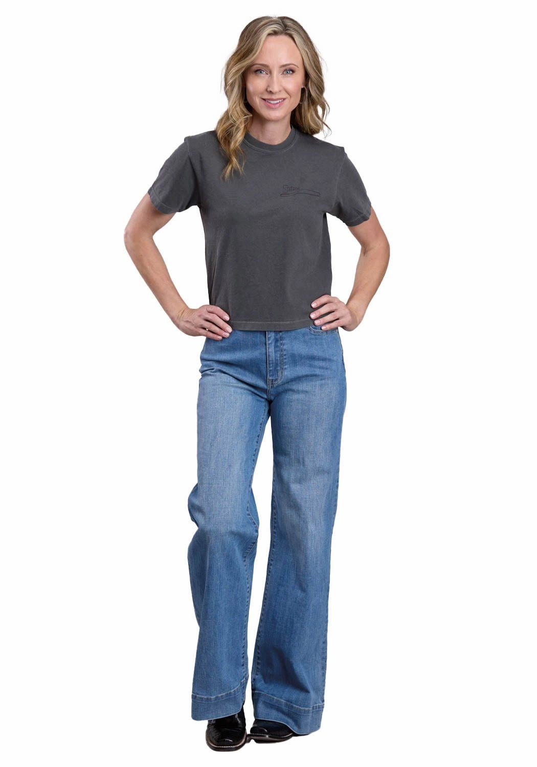 Stetson Womens Roping A Calf Grey 100% Cotton S/S T-Shirt Easy Styling