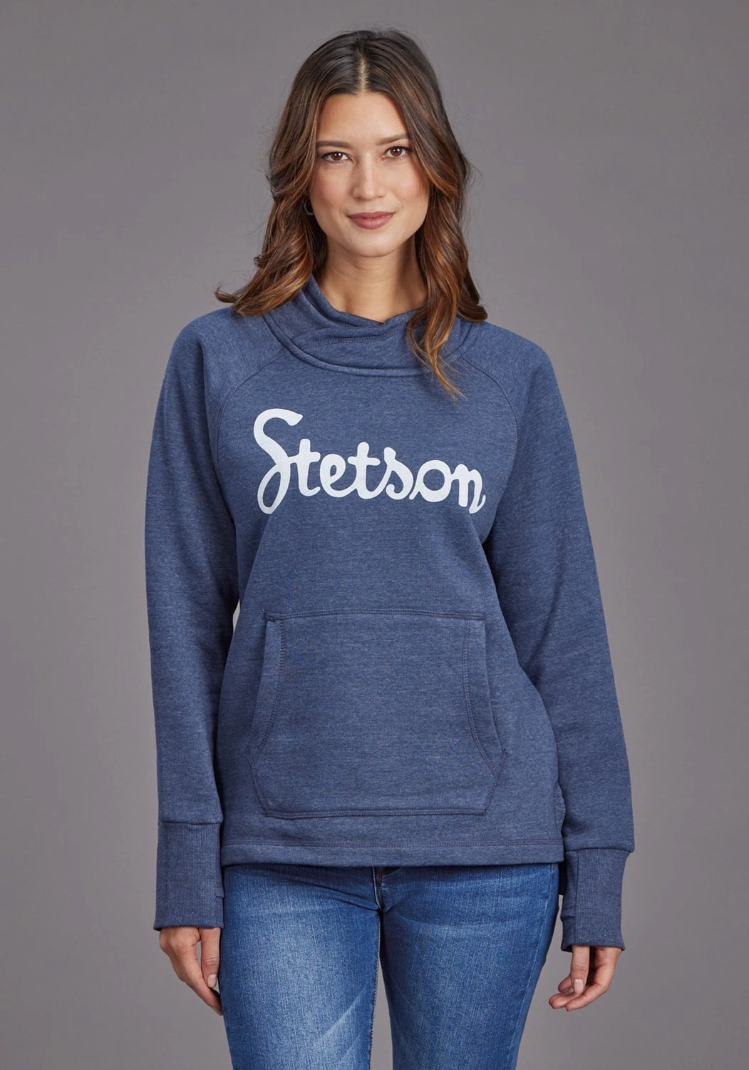 Stetson Womens Script Logo Blue Cotton Blend Sweatshirt Cozy and trendy Soft Warm Layers
