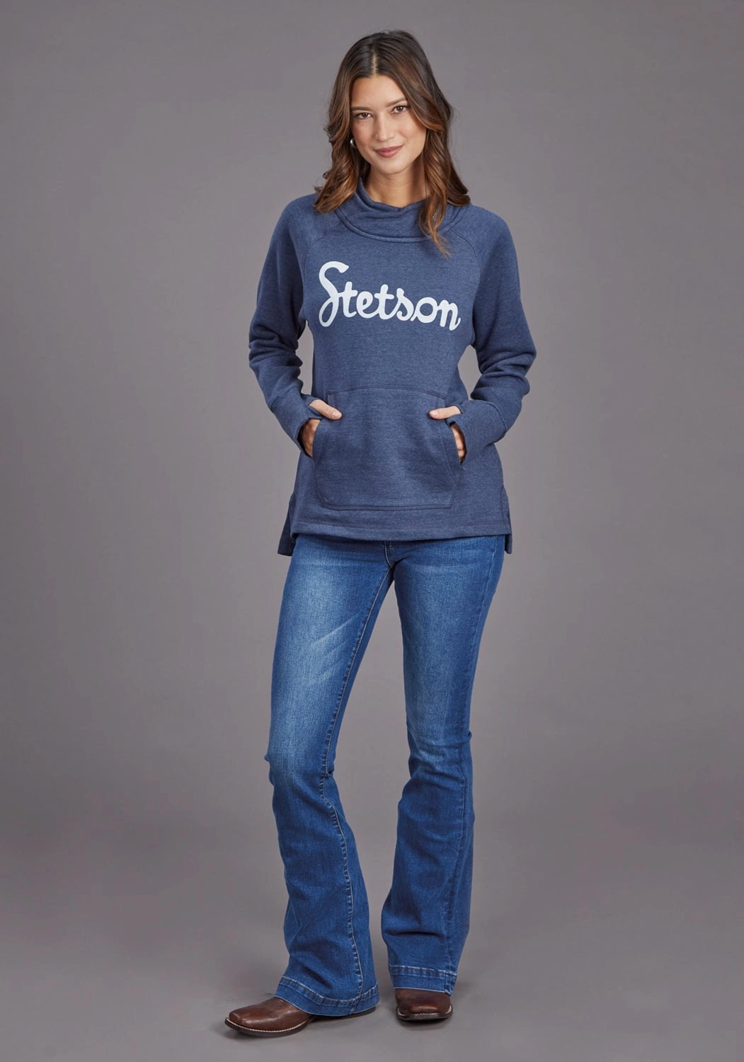 Relaxed Style Stetson Womens Script Logo Blue Cotton Blend Sweatshirt