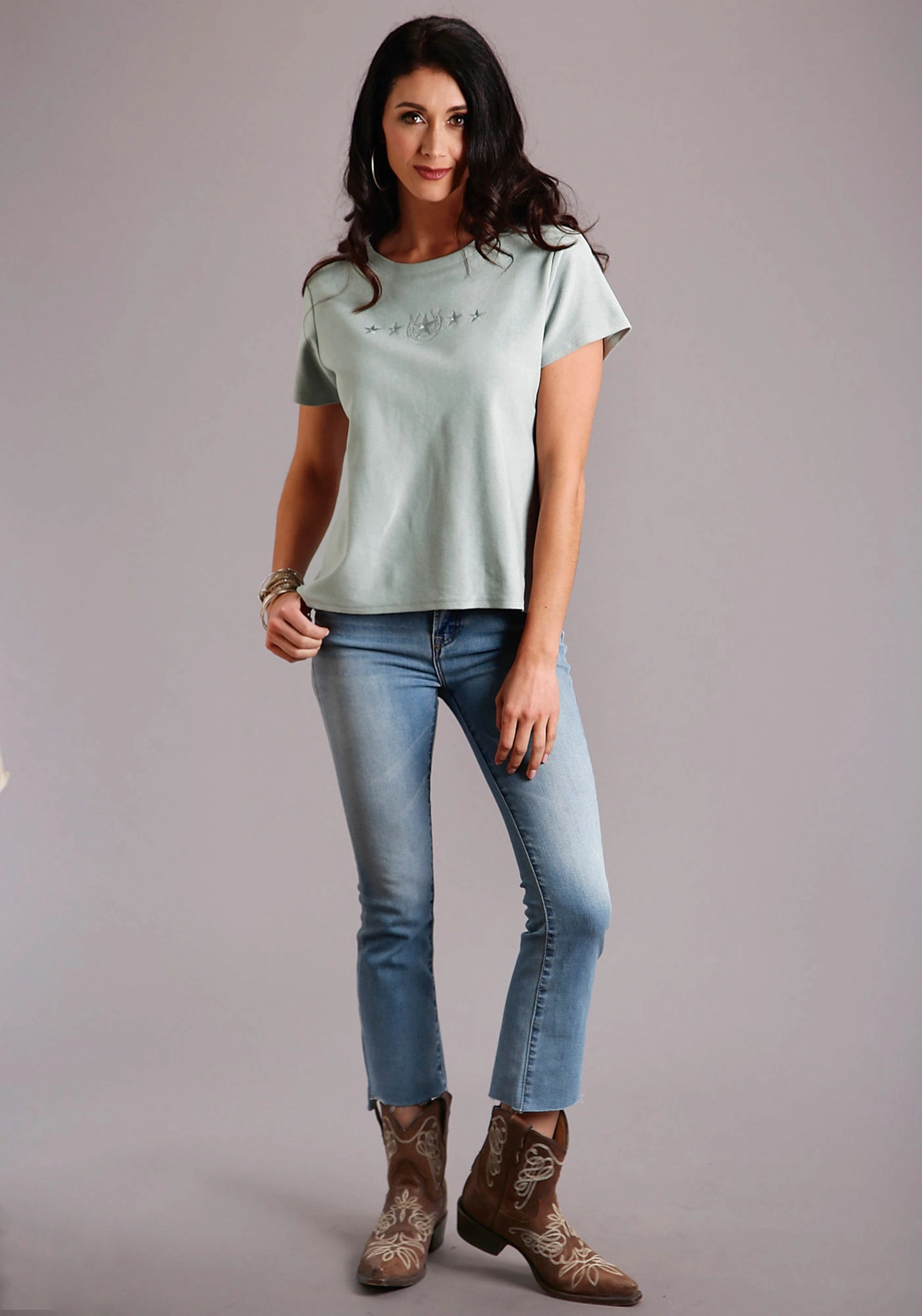 Spring Collection Stetson Womens Seafoam 100% Cotton Slightly Fitted S/S T-Shirt