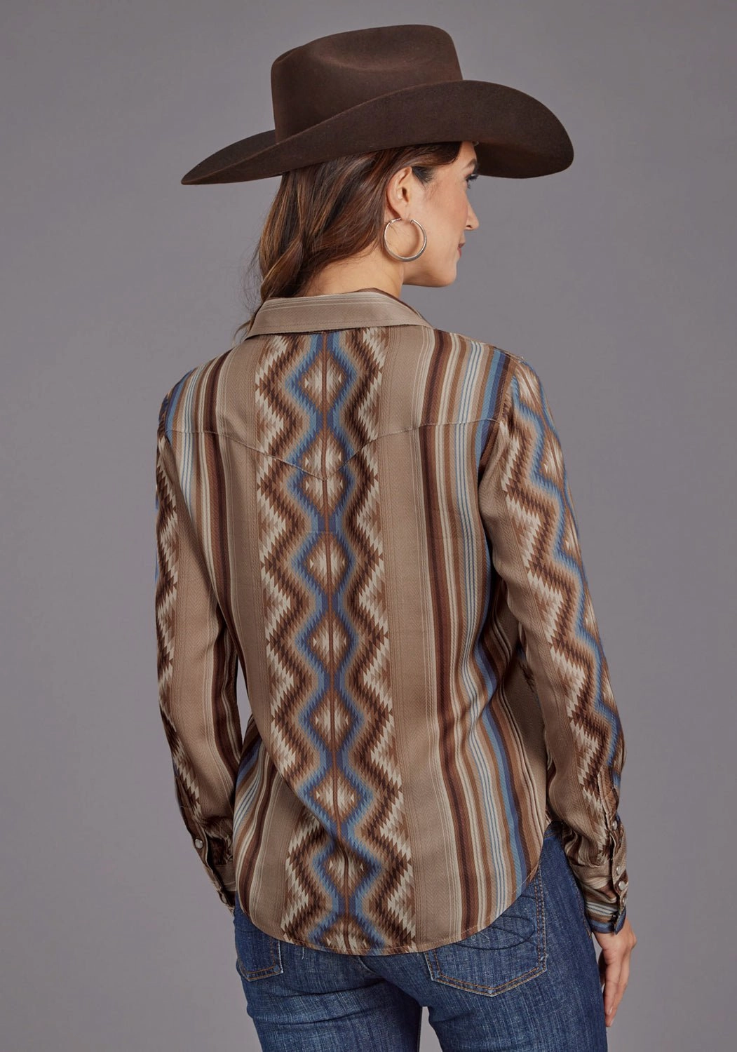Sustainable Weave Year-Round Wear Stetson Womens Serape Herringbone Sand 100% Rayon L/S Blouse