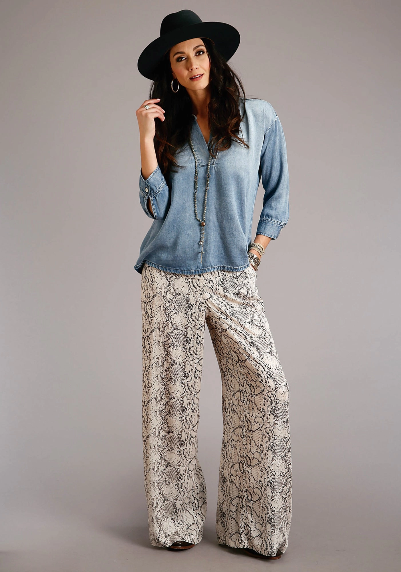 Winter Warmth Sustainable Neutral Outfit Piece Stetson Womens Snake Skin Rayon/Nylon Herringbone Trousers