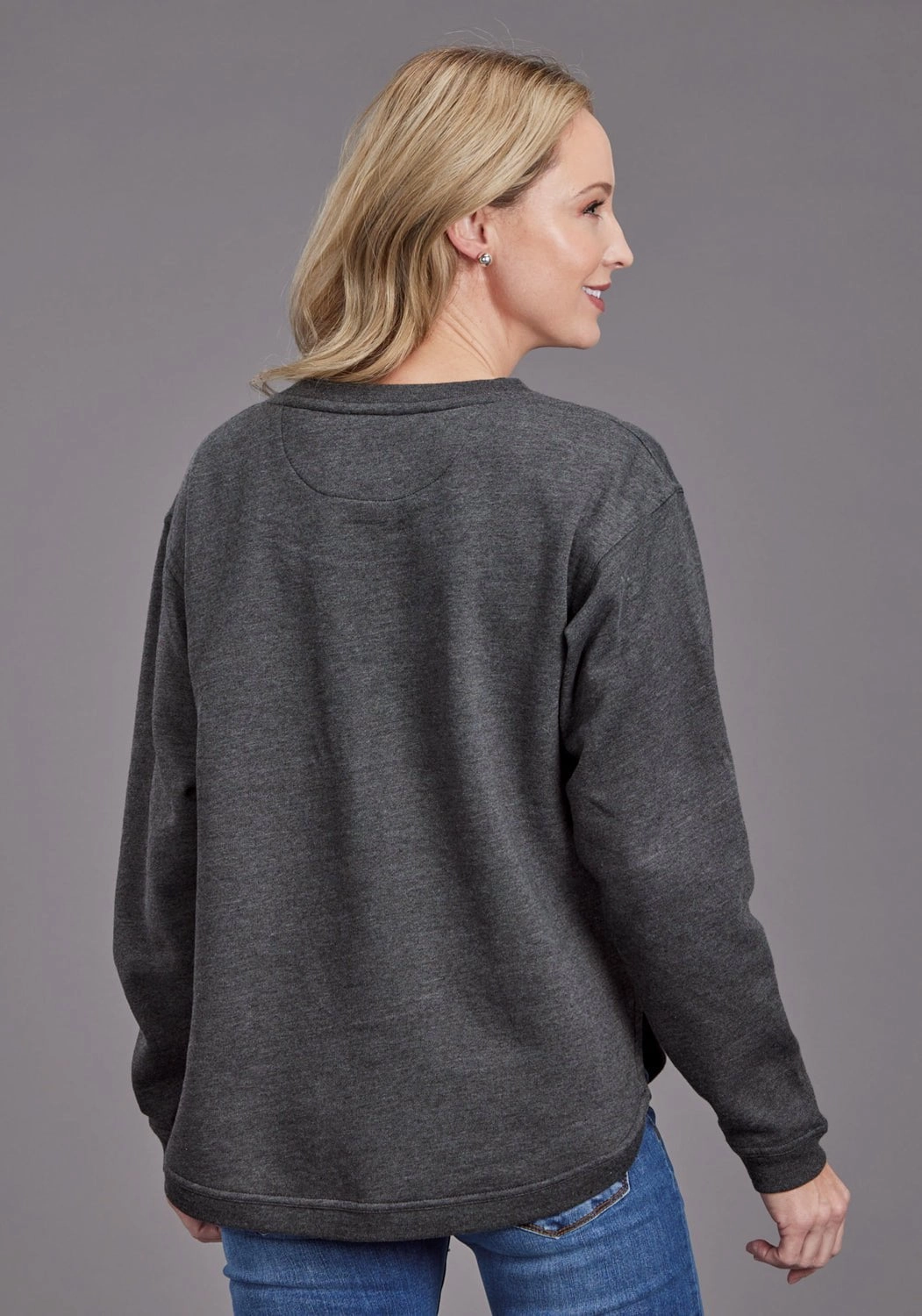 Cold Day Look Comfort Choice Stetson Womens Star Screenprint Heather Black Cotton Blend Pullover Sweater