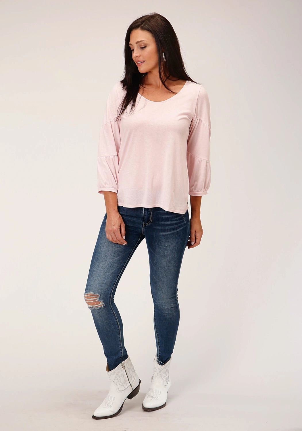 Stetson Womens Tiered Ruffle Pink Poly/Rayon S/S Tunic Subtle design