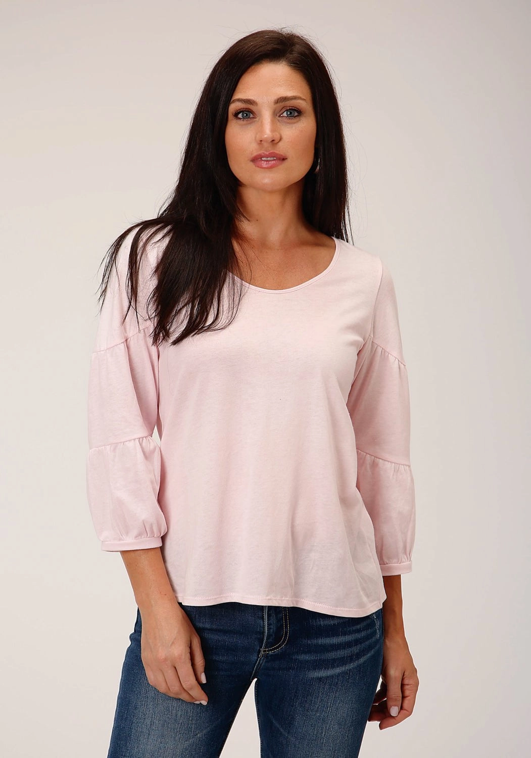 Stetson Womens Tiered Ruffle Pink Poly/Rayon S/S Tunic Thermoregulating Fabric Layered Sleeve Cuffs