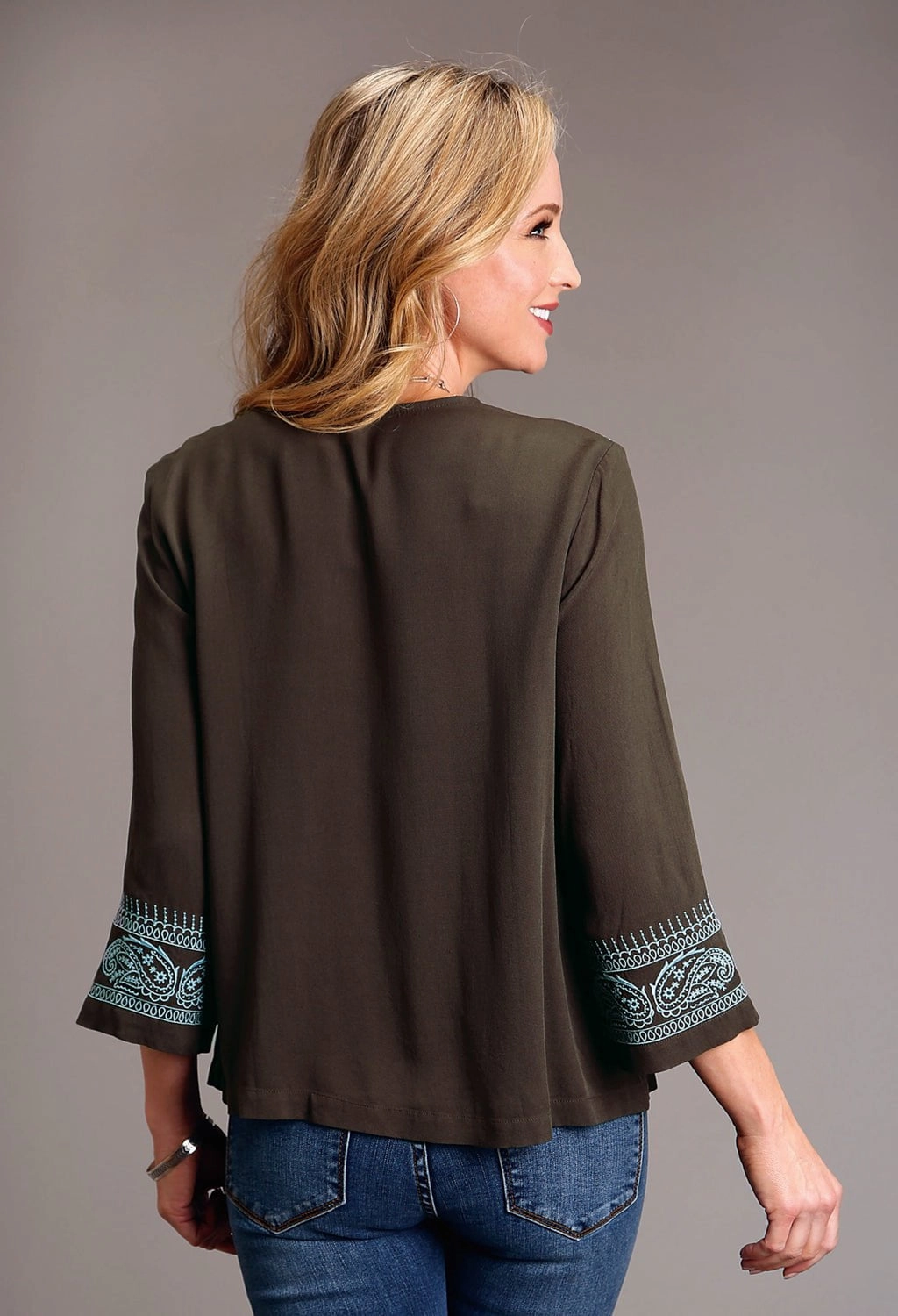 Stetson Womens Twill V-Neck Chocolate 100% Rayon L/S Blouse Lightweight Construction Fade Resistant Formula