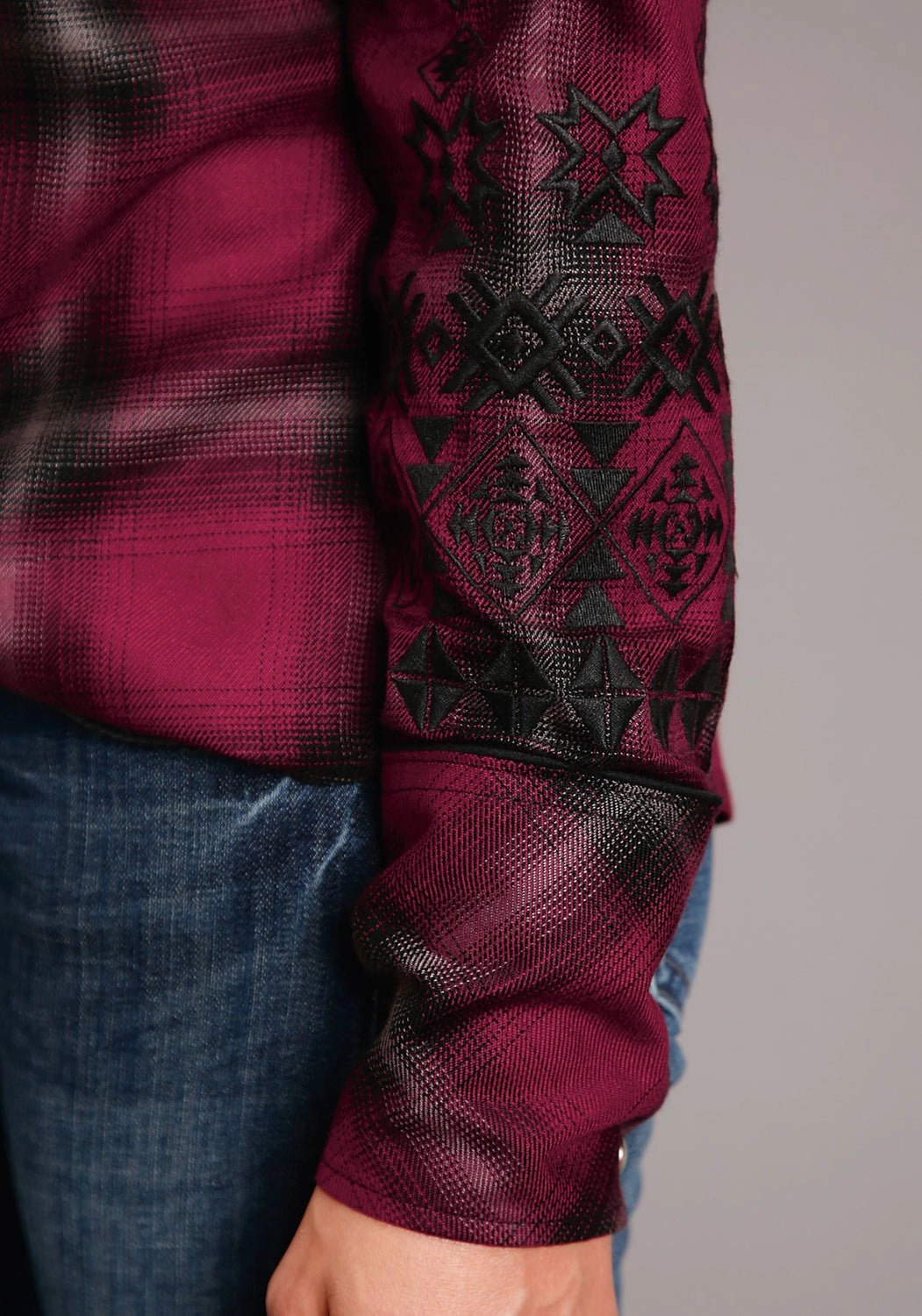 Neutral Tone Layered Collar Stetson Womens Western Plaid Wine 100% Rayon L/S Shirt