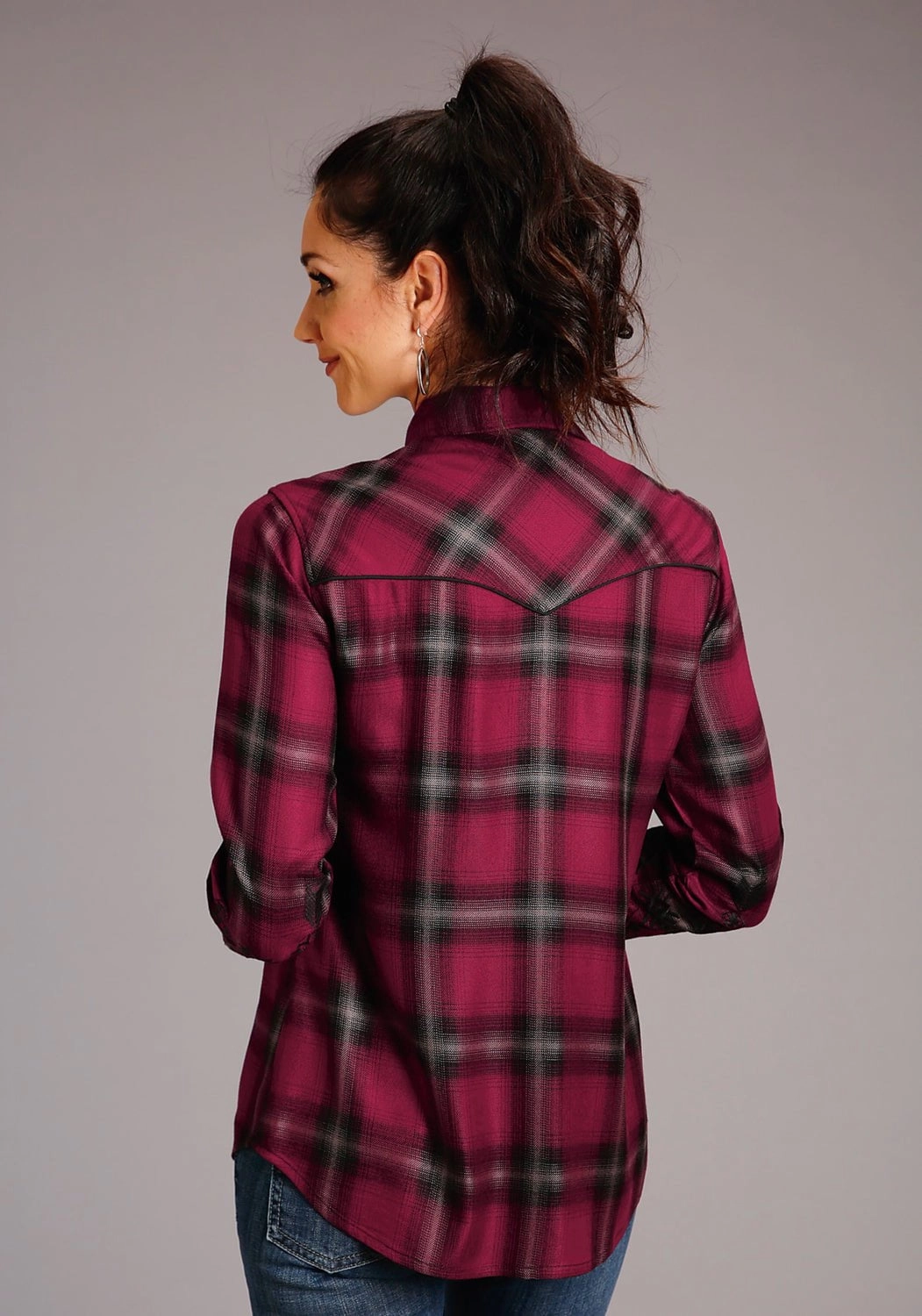 Stetson Womens Western Plaid Wine 100% Rayon L/S Shirt garden party