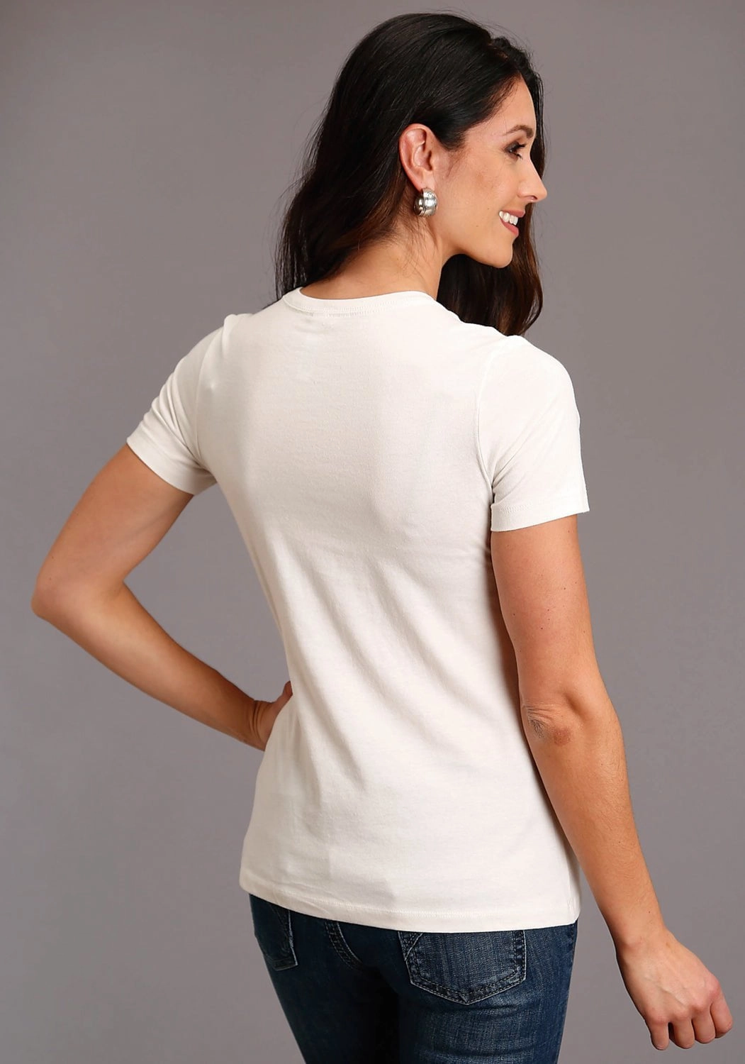 Pullover Design Stetson Womens White 100% Cotton Cattleman Scenery S/S T-Shirt