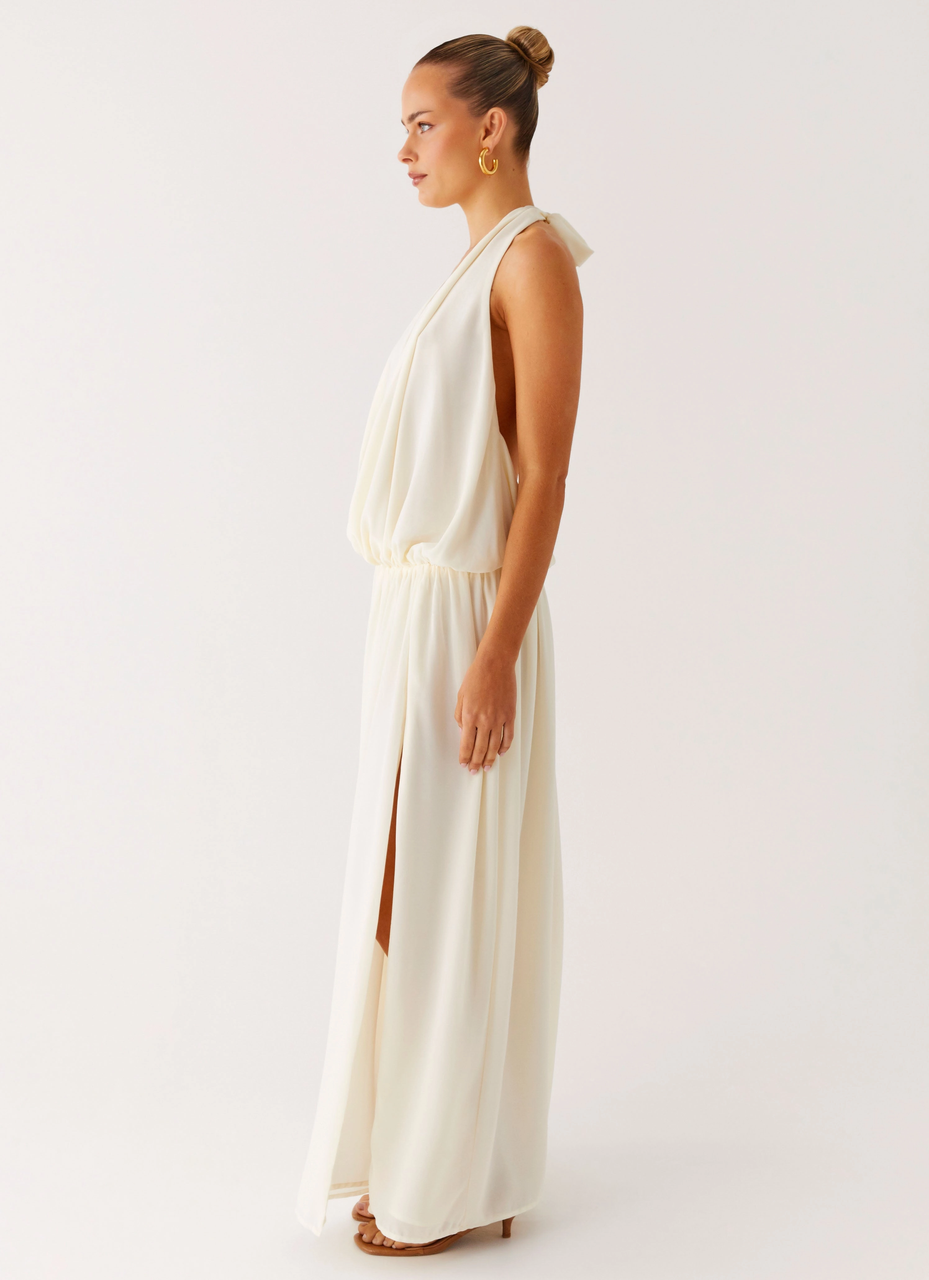 Narlah Halter Maxi Dress - Ivory Flow Line Night Ready