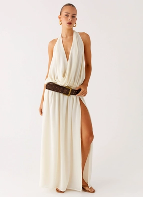 Vibrant Layer Narlah Halter Maxi Dress - Ivory