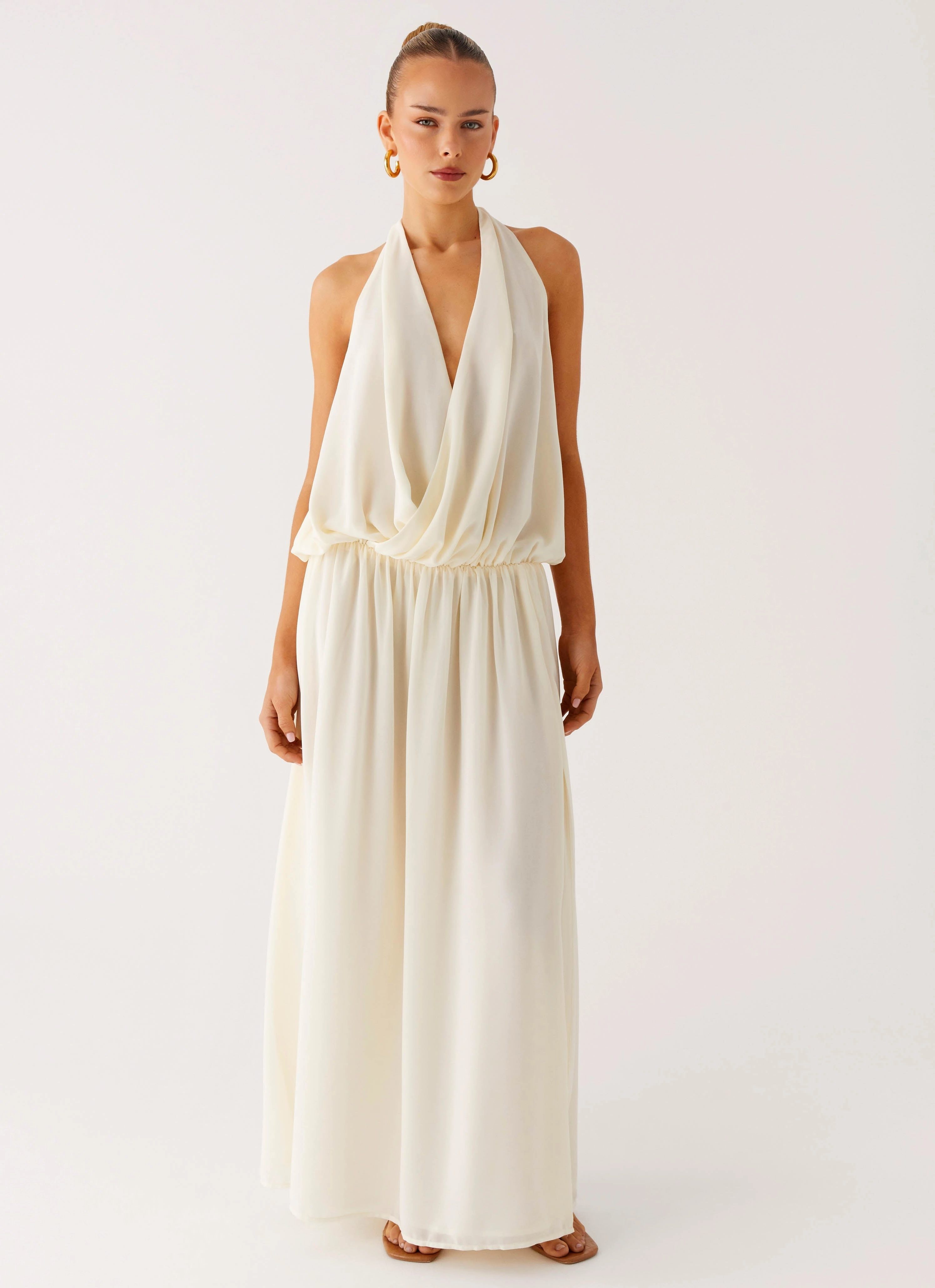 Lounge Style Grace Soft Narlah Halter Maxi Dress - Ivory