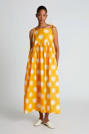 Relaxed Layer LightweightMaterial Strappy Maxi Dress in Big Sun Yellow