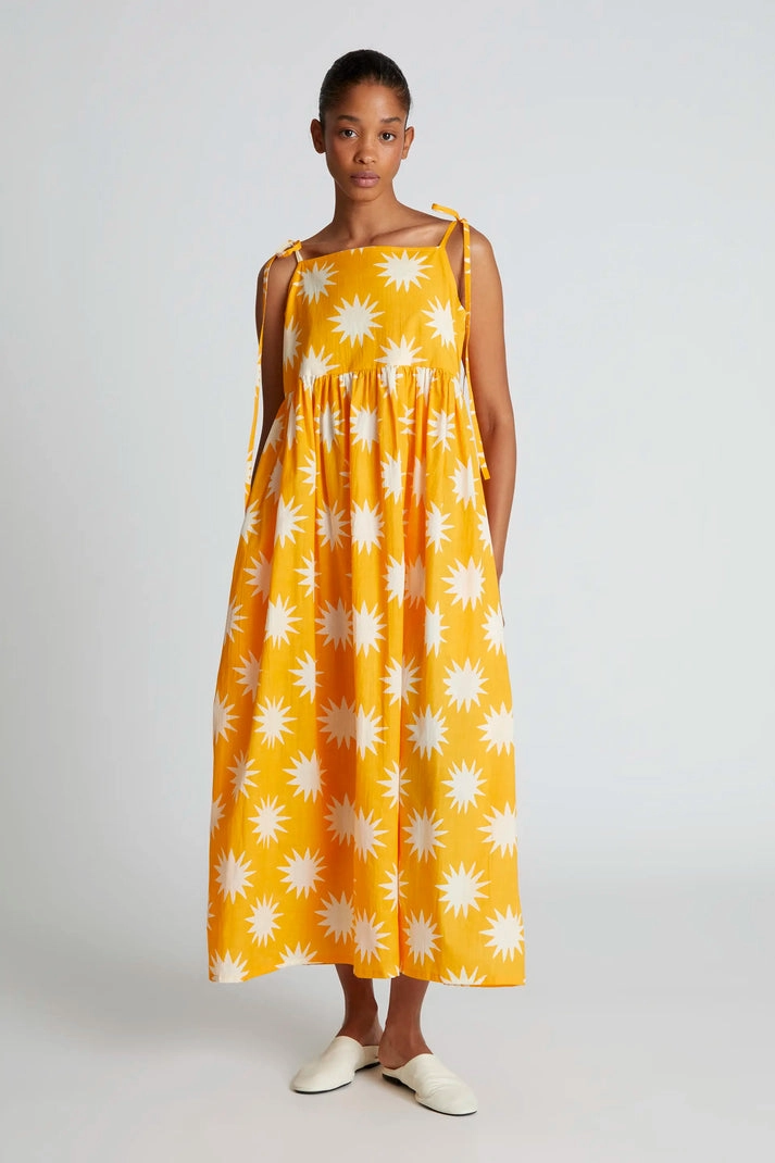 Relaxed Layer LightweightMaterial Strappy Maxi Dress in Big Sun Yellow