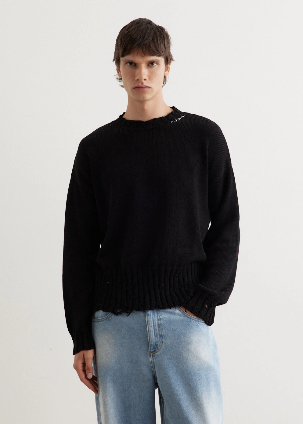 Destroyed Crewneck Knit Colorfast Dyed Knit Sweat Wicking Lining