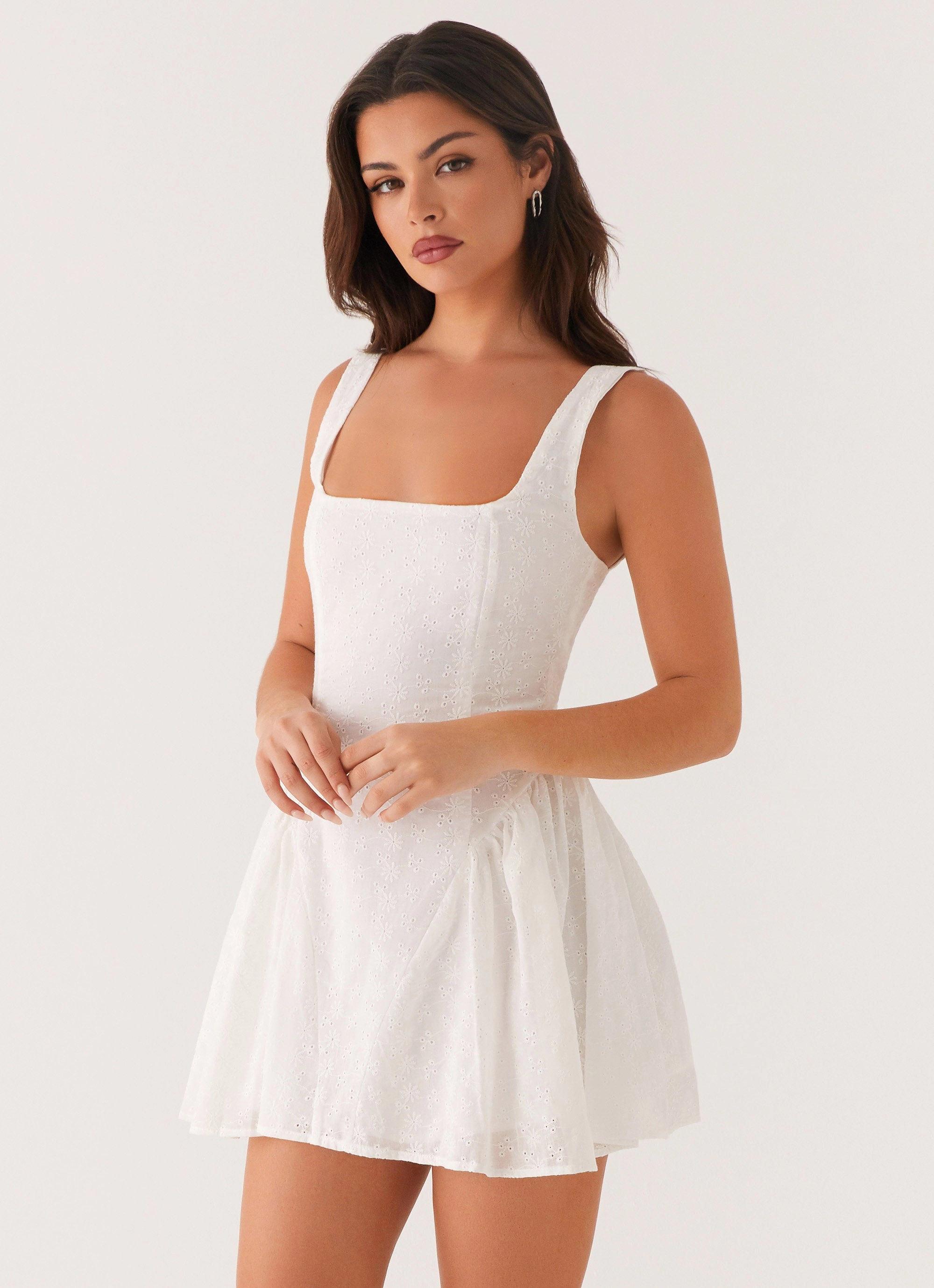 Alyssa Mini Dress - White Airy Drape Fitted Design