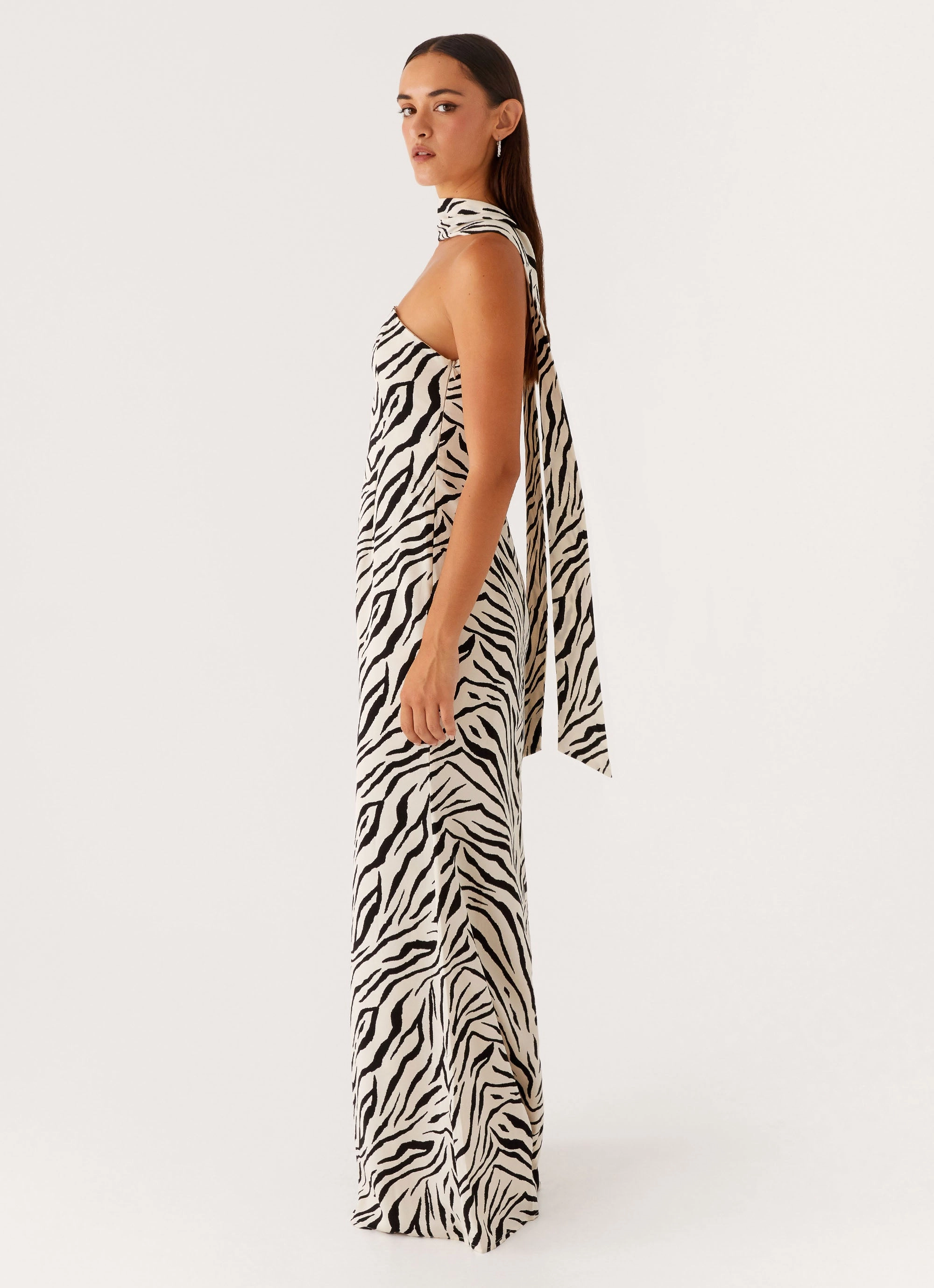 Romantic-Detail Jigsaw Strapless Maxi Dress - Zebra