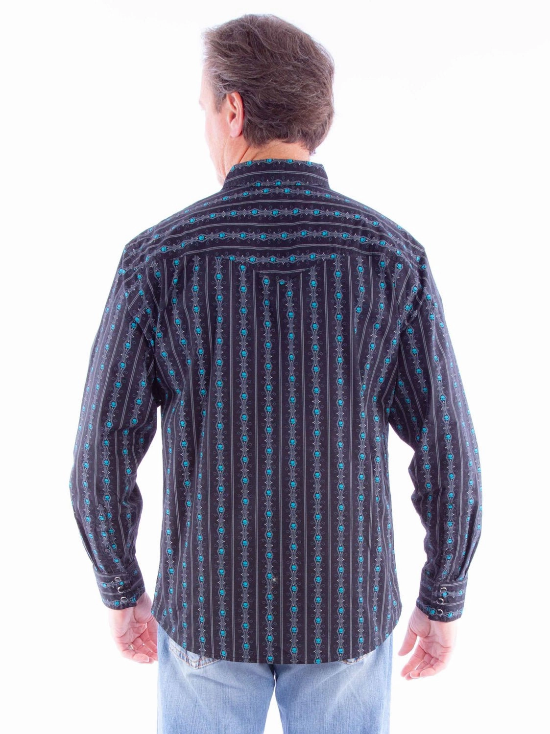 Scully Mens Skull Stripe Turquoise 100% Cotton L/S Shirt Layering Essential
