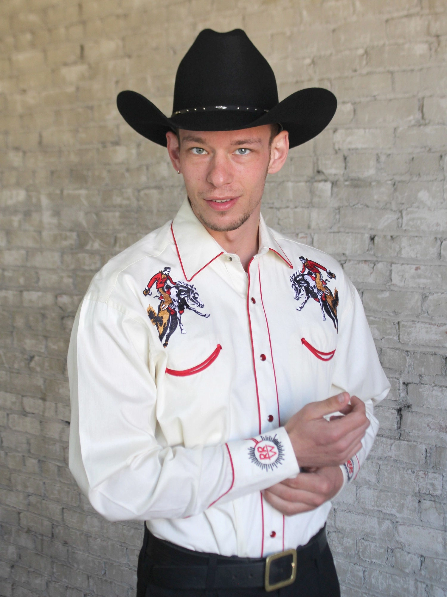 High-End Finish Beach Attire Rockmount Mens Ivory 100% Cotton Vintage Bronc L/S Shirt