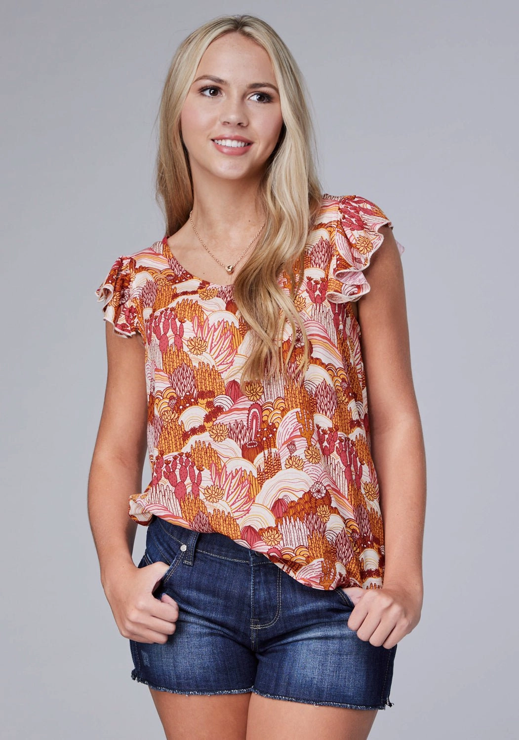 Roper Womens Groovy Cacti Pink 100% Rayon S/L Blouse Networking Session Edgy Design