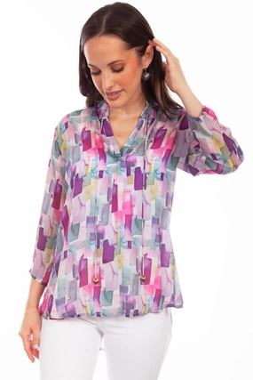 Everyday Wear Scully Womens Lavender Rayon Rectangular S/S Blouse