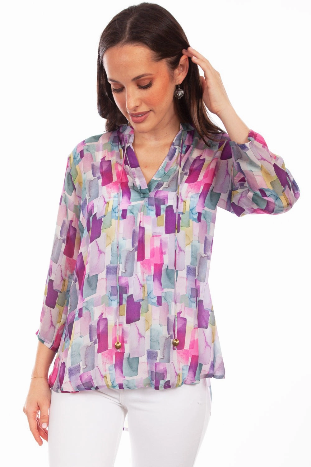 Everyday Wear Scully Womens Lavender Rayon Rectangular S/S Blouse