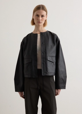 Utility Cocoon Leather Bomber Subtle Texture Solid Color