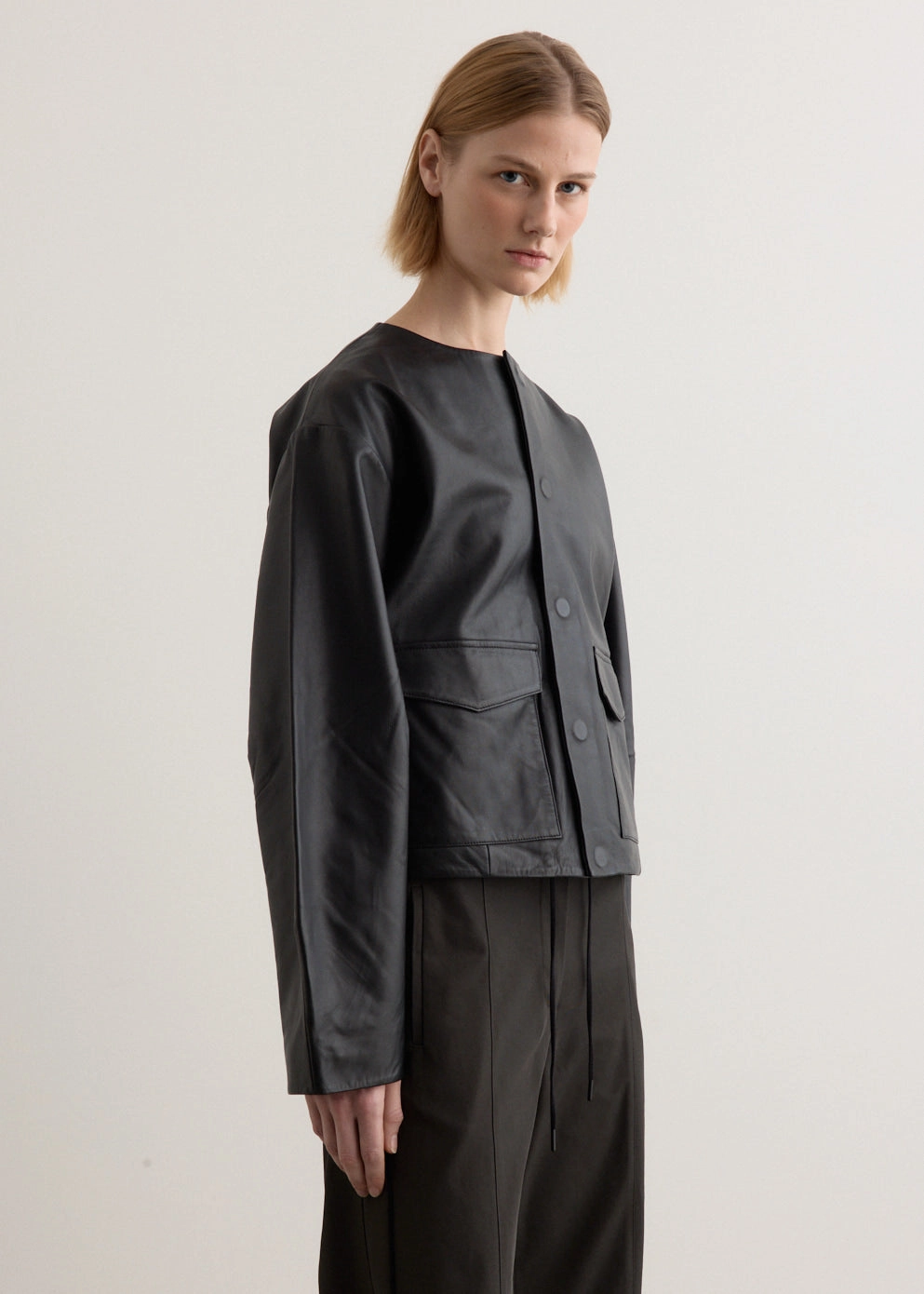 Insulated Design Utility Cocoon Leather Bomber