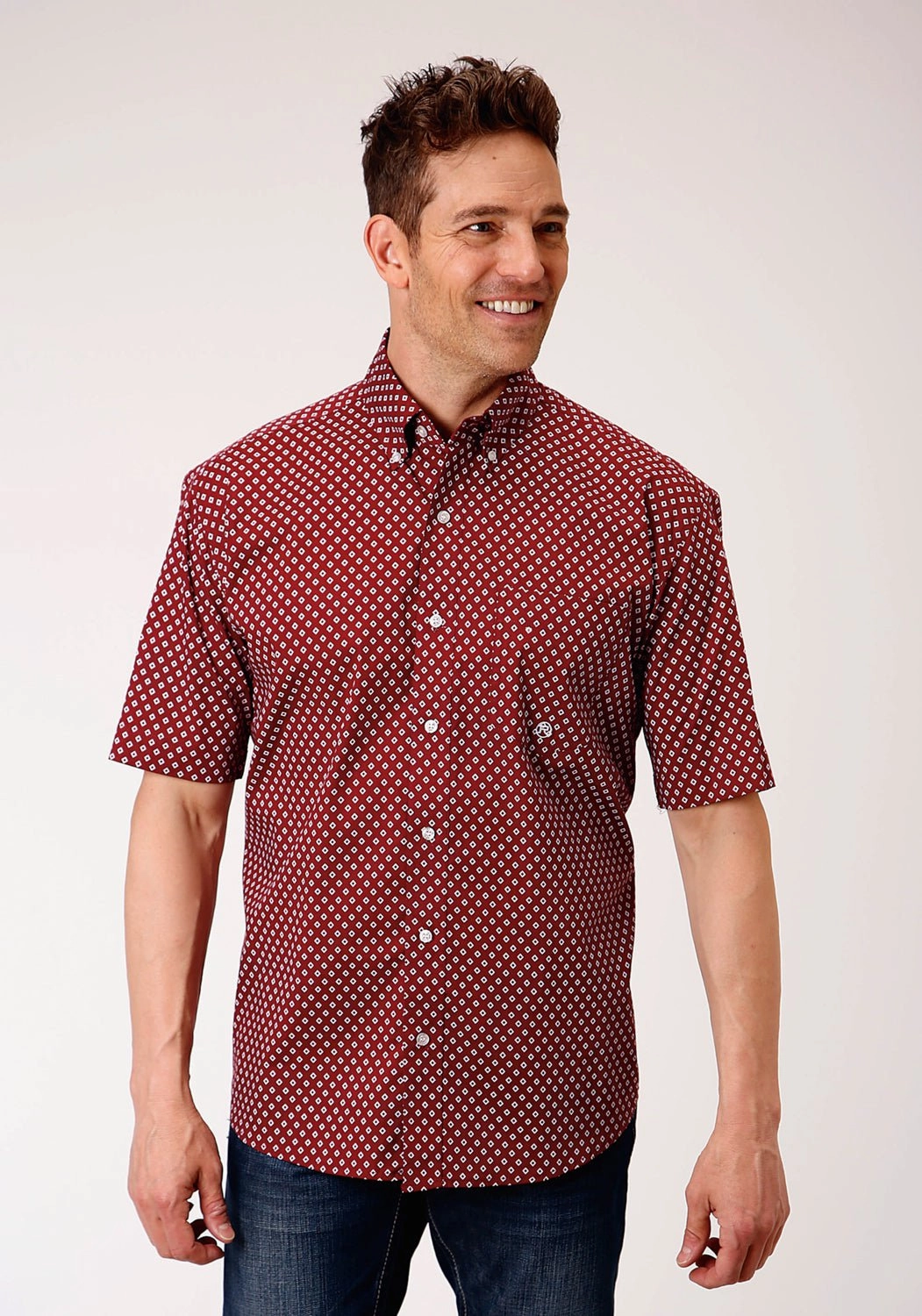 Festival Outfit Roper Mens Wine Cotton Blend 1 Pocket BD S/S Shirt