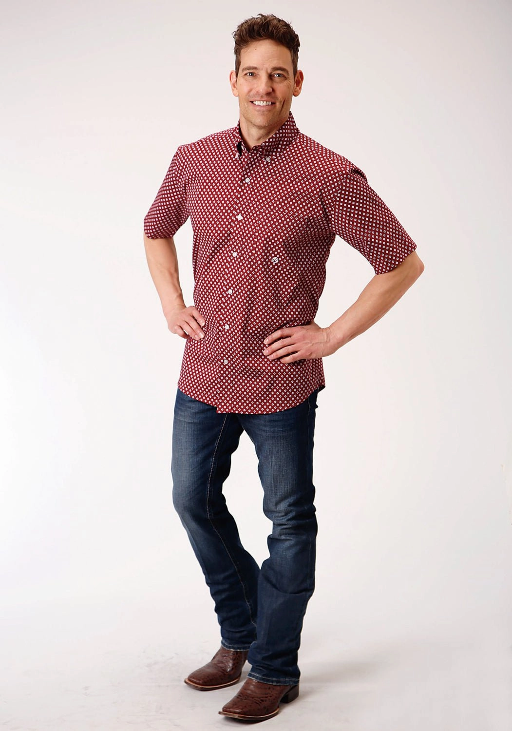 Bold Hue Roper Mens Wine Cotton Blend 1 Pocket BD S/S Shirt