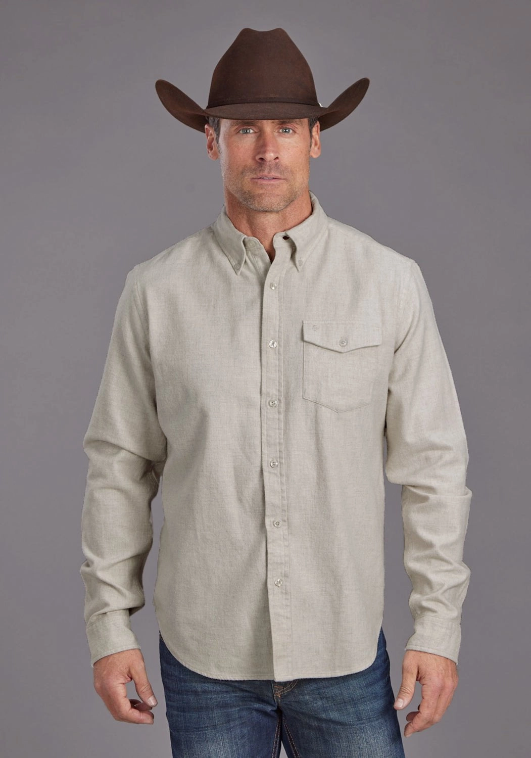 Stretchy Cloth Unisex Design Stetson Mens Brushed Heather Flannel Cream 100% Cotton 1 Pkt L/S Shirt