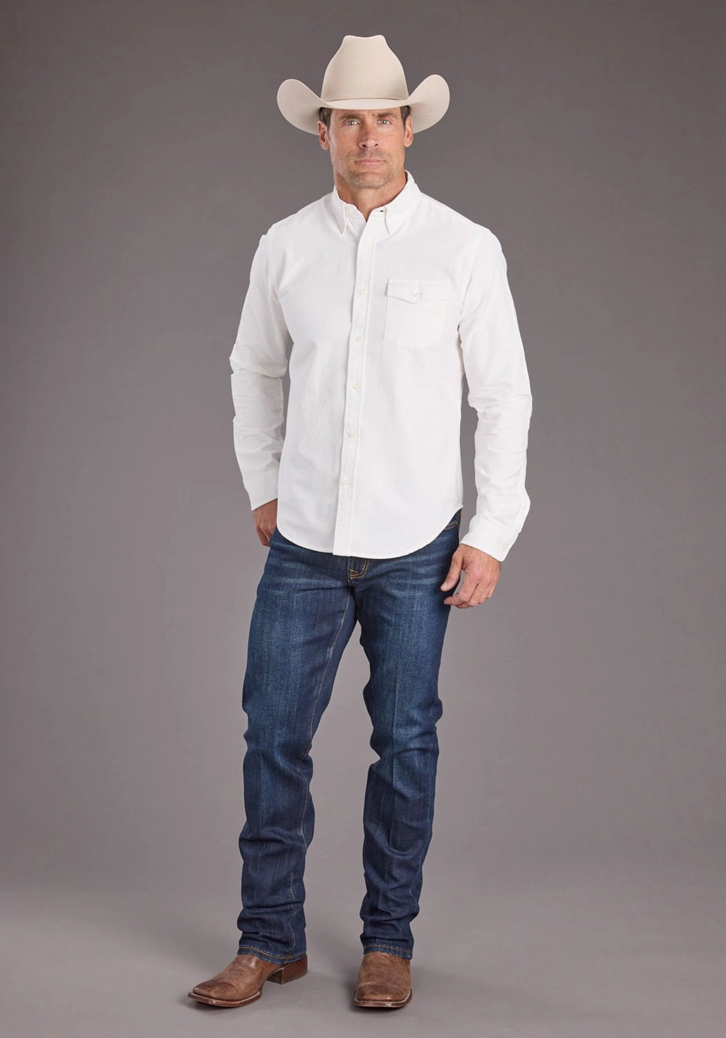 Stetson Mens Peached Oxford Off White 100% Cotton 1 Pkt L/S Shirt Oversized Fit Hooded Option