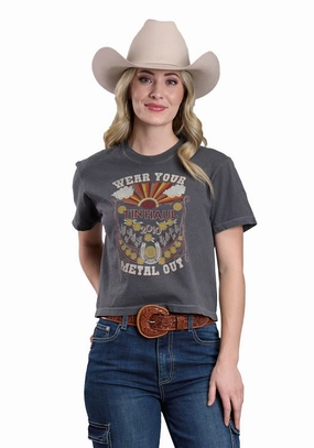 Tin Haul Womens 2010 Wear Your Metal Out Gray 100% Cotton S/S T-Shirt High Street Fashion Graduation Attire