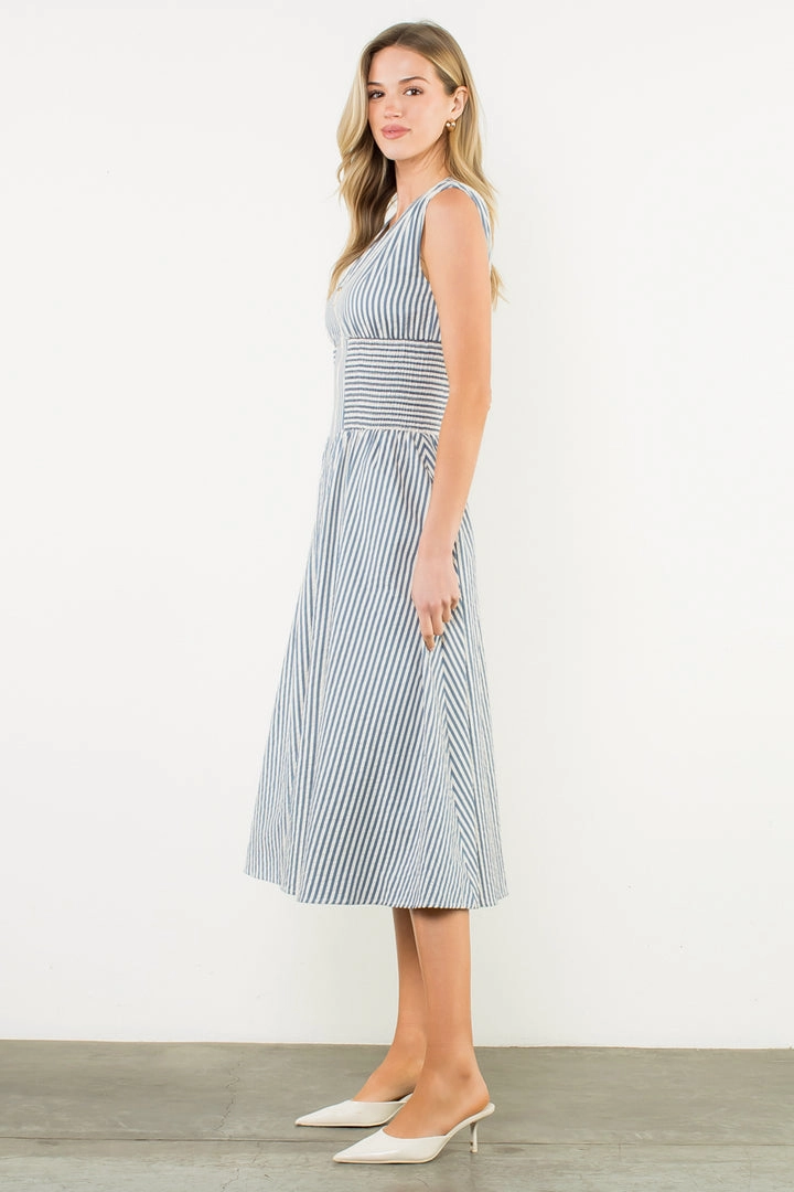 Silky Finish STRIPE ZIP FRONT DRESS