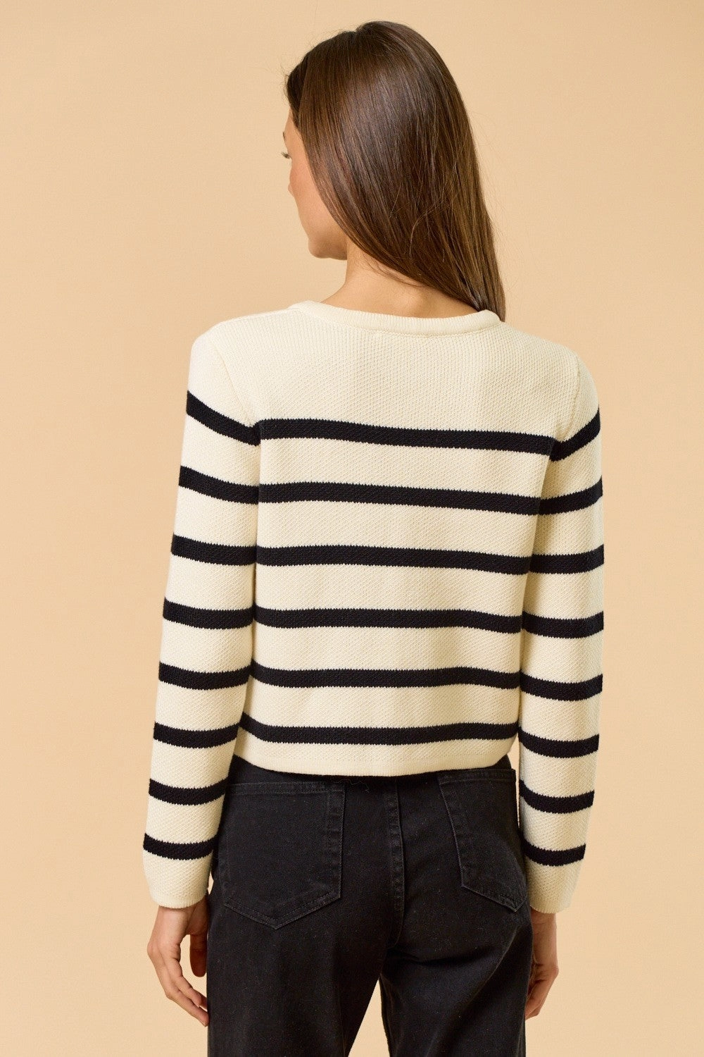 Striped Gold Button Cardigan Cozy Apparel Knit Perfection