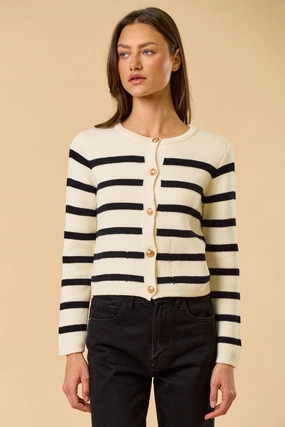 Striped Gold Button Cardigan Timeless Layer Fashion staples