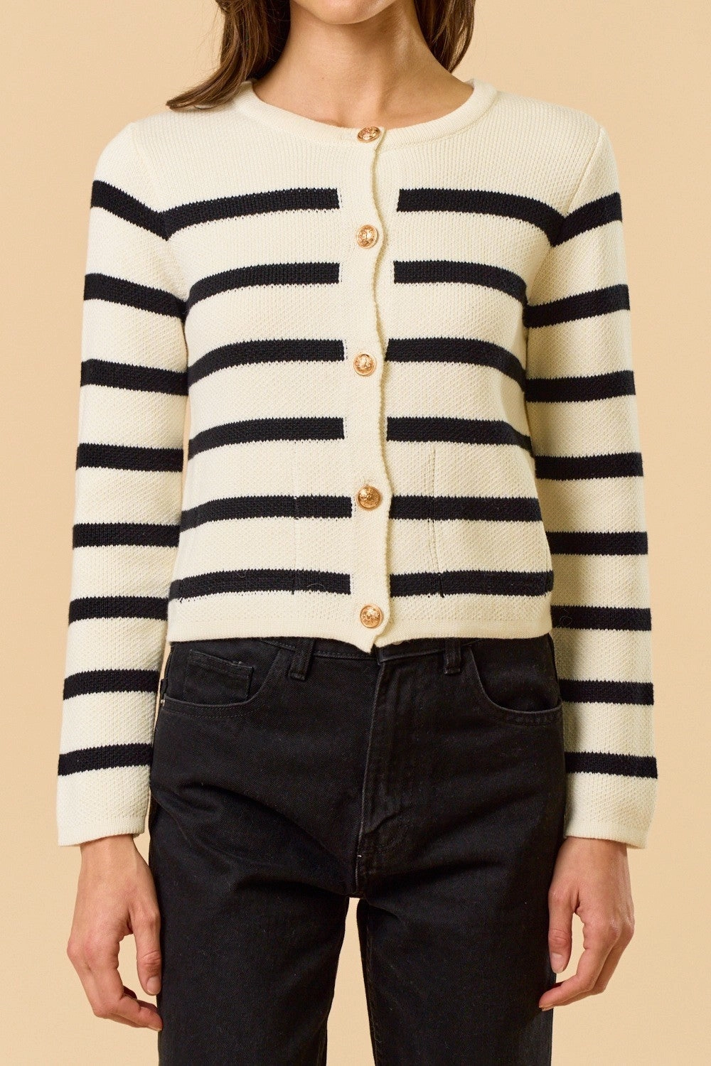Layered Wear Striped Gold Button Cardigan