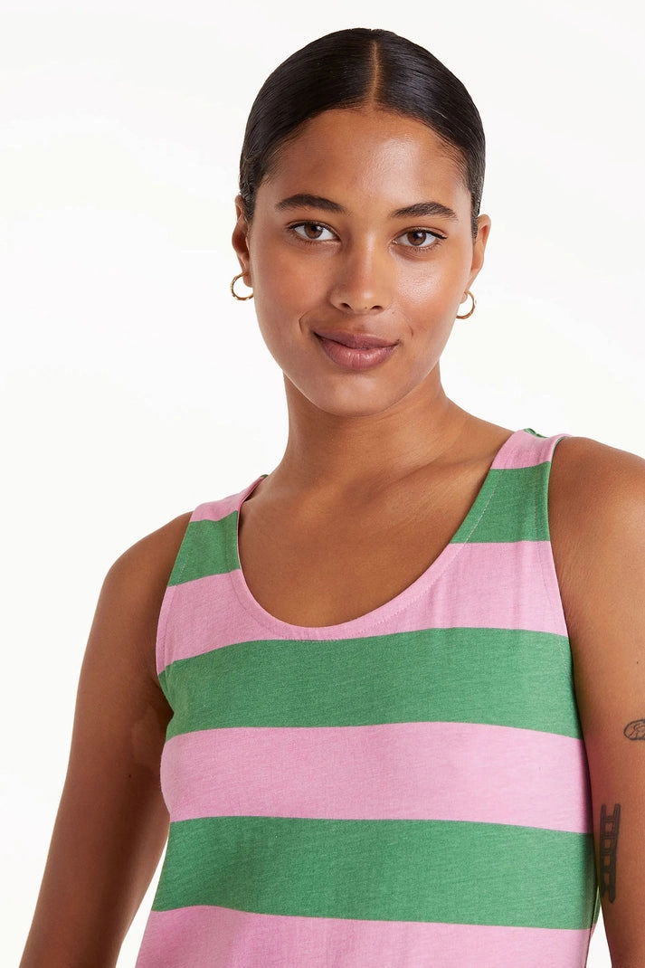 Striped Maxi Dress in Pink and Green Light Silhouette Modern Fit