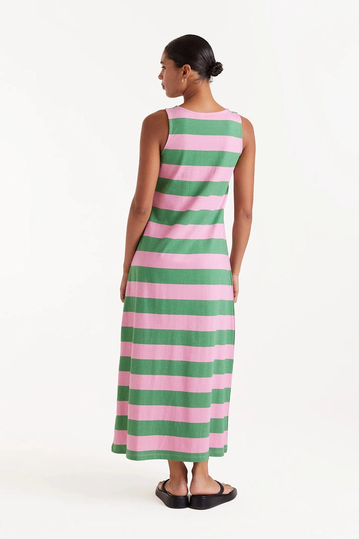 Comfort Look Heart Glow Striped Maxi Dress in Pink and Green