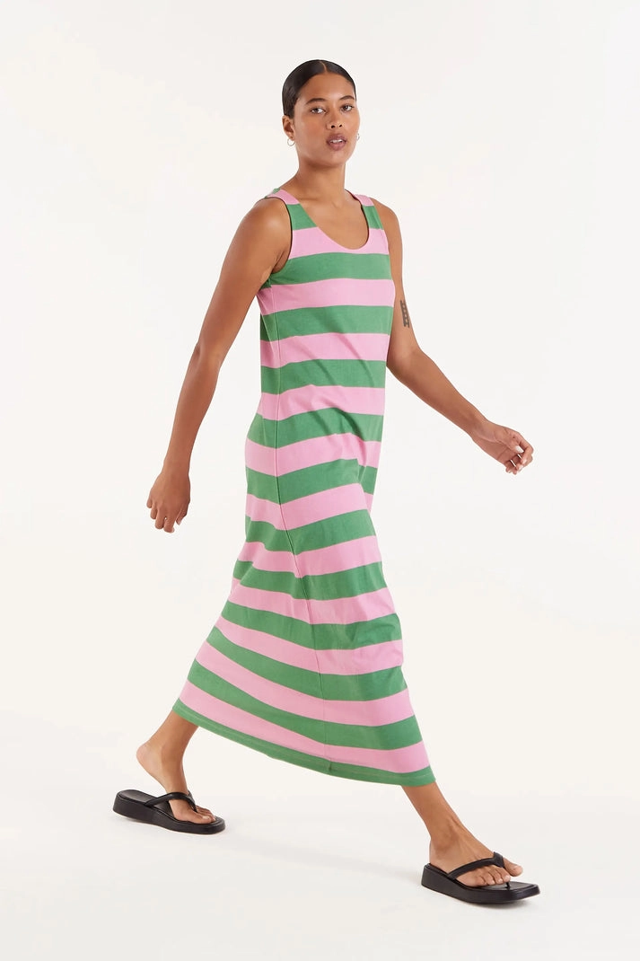 skin friendly Flattering Design Wear Striped Maxi Dress in Pink and Green