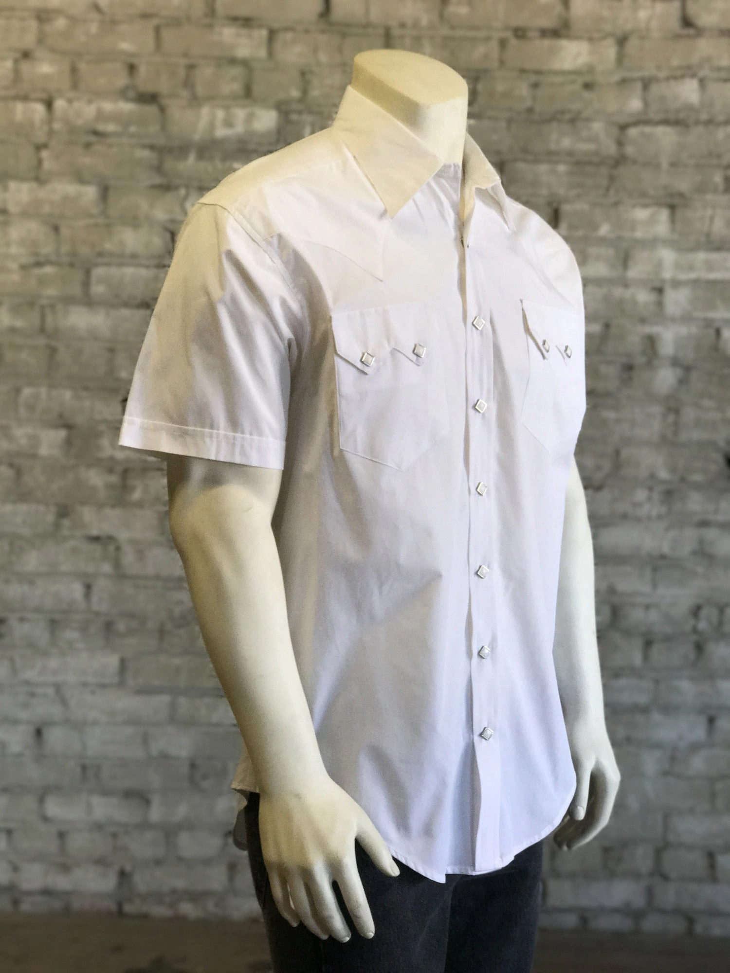 Split hem Chic Look Rockmount Mens White Cotton Blend Western Snap S/S Shirt