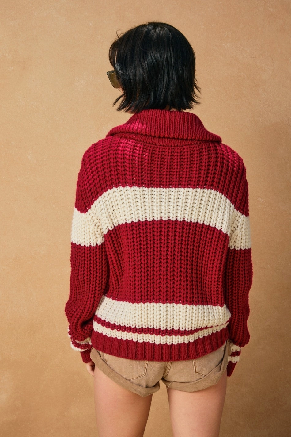 Everyday Comfort Striped Sweater Jacket - Red
