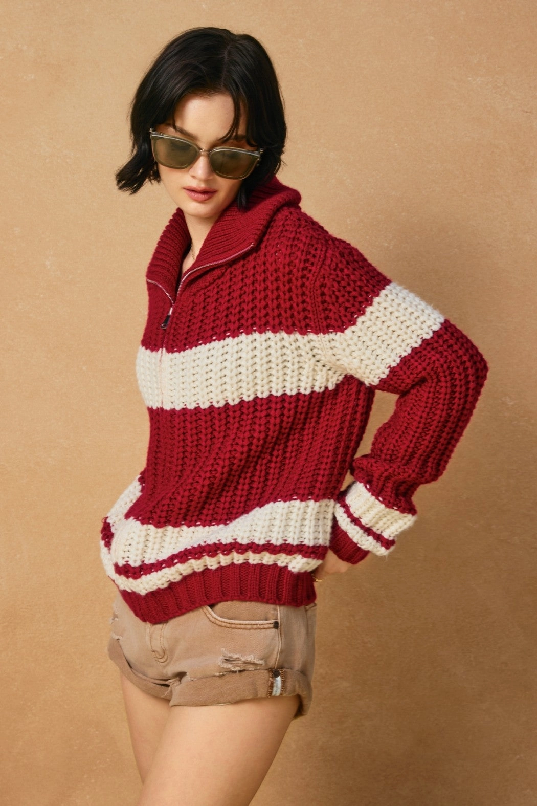 Seasonal Layers Striped Sweater Jacket - Red