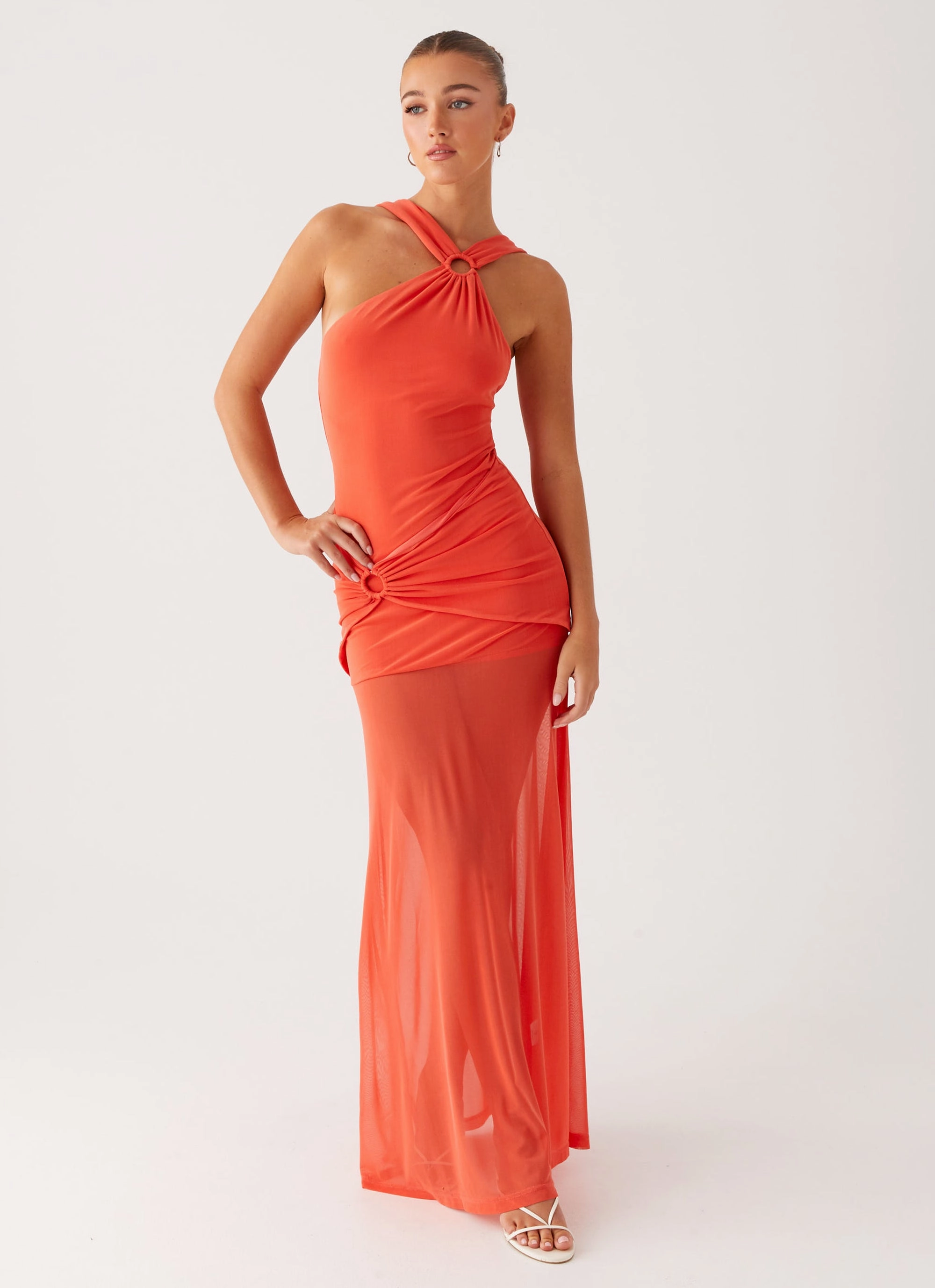 Kavala Maxi Dress - Coral Inner Smile Clean Outline